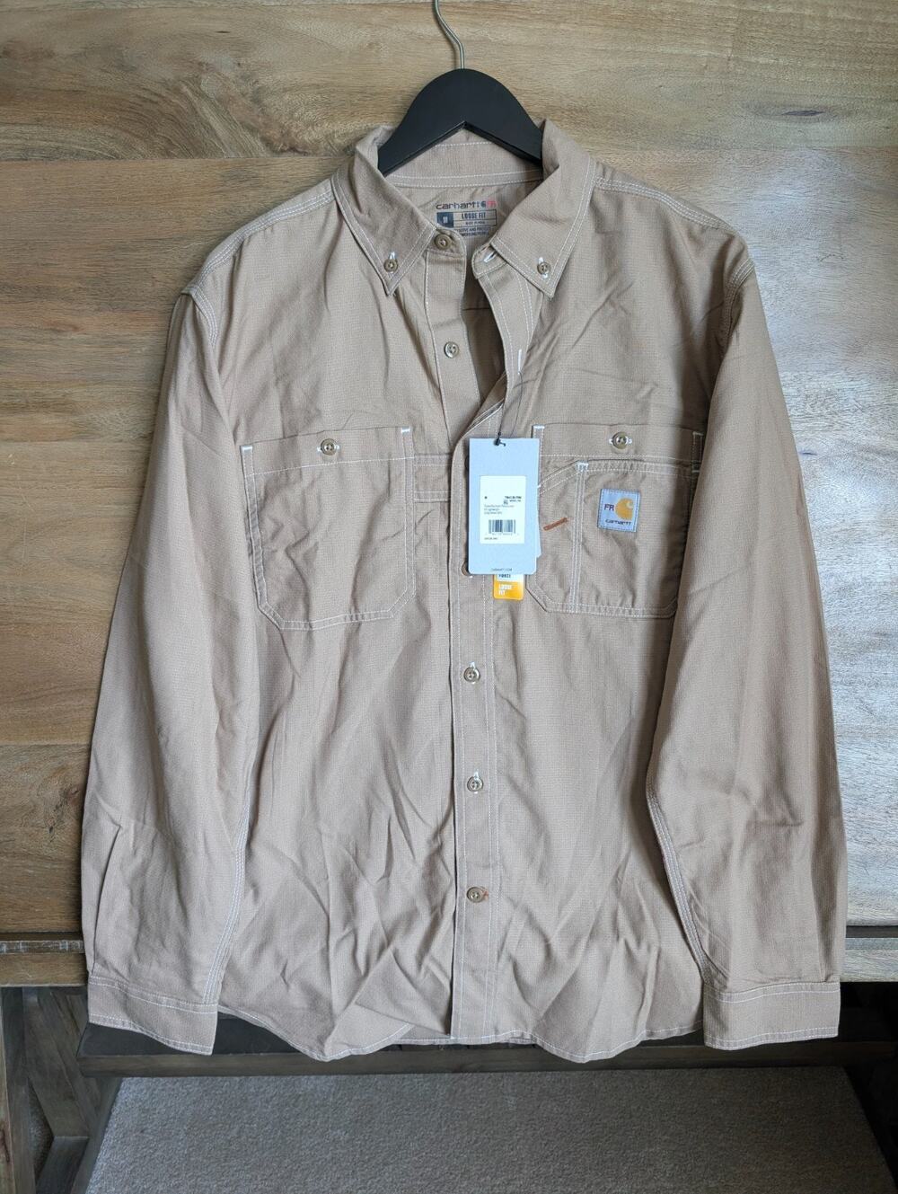 NWT Carhartt Flame-Resistant Force Shirt Mens M Tan Loose Lightweight TW4138-FRM